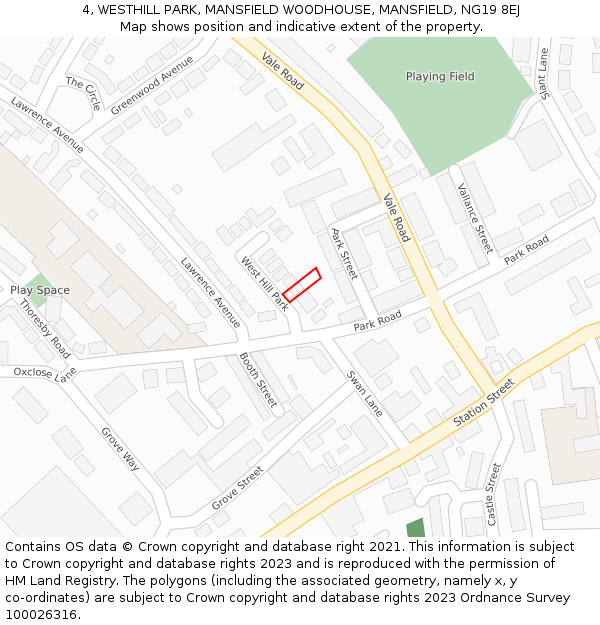 4, WESTHILL PARK, MANSFIELD WOODHOUSE, MANSFIELD, NG19 8EJ: Location map and indicative extent of plot