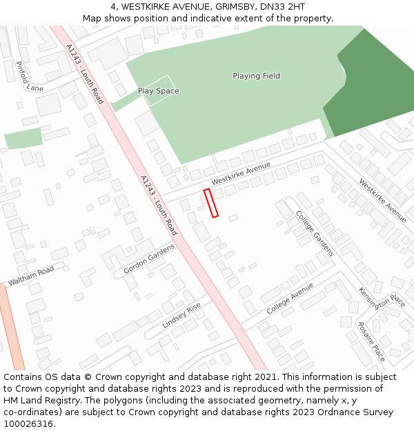 4, WESTKIRKE AVENUE, GRIMSBY, DN33 2HT: Location map and indicative extent of plot