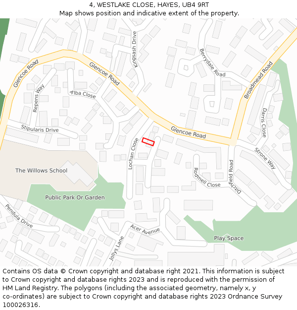 4, WESTLAKE CLOSE, HAYES, UB4 9RT: Location map and indicative extent of plot