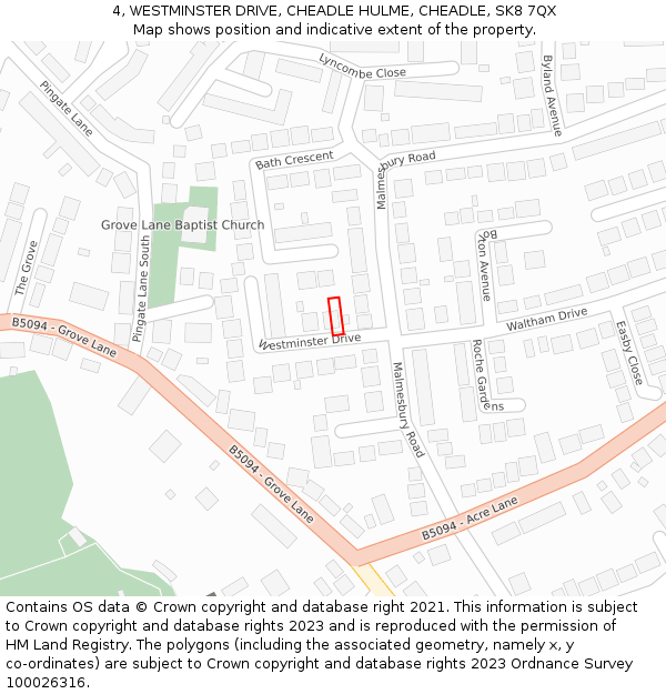 4, WESTMINSTER DRIVE, CHEADLE HULME, CHEADLE, SK8 7QX: Location map and indicative extent of plot