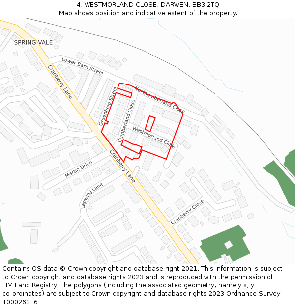 4, WESTMORLAND CLOSE, DARWEN, BB3 2TQ: Location map and indicative extent of plot