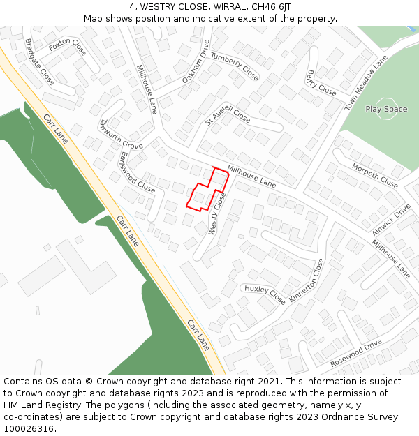 4, WESTRY CLOSE, WIRRAL, CH46 6JT: Location map and indicative extent of plot