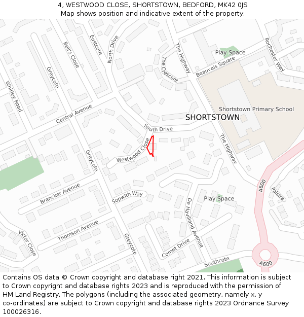 4, WESTWOOD CLOSE, SHORTSTOWN, BEDFORD, MK42 0JS: Location map and indicative extent of plot