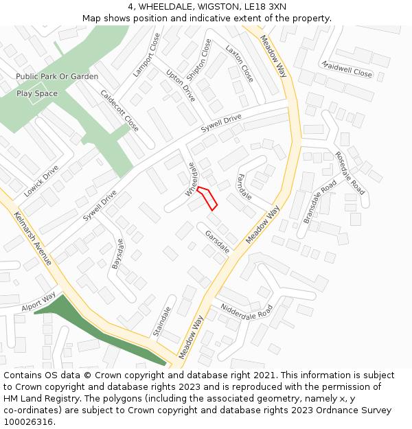 4, WHEELDALE, WIGSTON, LE18 3XN: Location map and indicative extent of plot