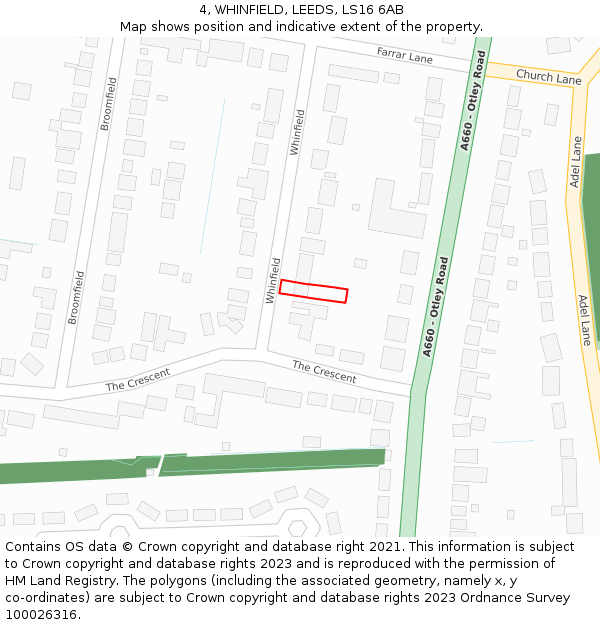 4, WHINFIELD, LEEDS, LS16 6AB: Location map and indicative extent of plot