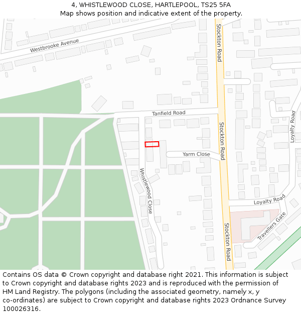 4, WHISTLEWOOD CLOSE, HARTLEPOOL, TS25 5FA: Location map and indicative extent of plot