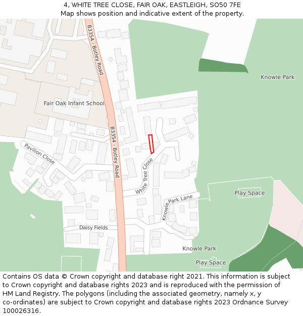 4, WHITE TREE CLOSE, FAIR OAK, EASTLEIGH, SO50 7FE: Location map and indicative extent of plot