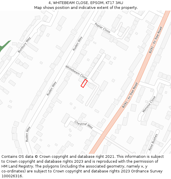 4, WHITEBEAM CLOSE, EPSOM, KT17 3AU: Location map and indicative extent of plot