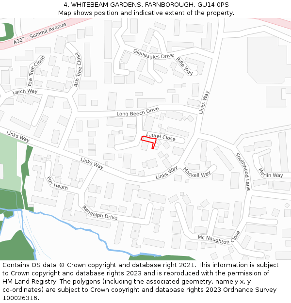 4, WHITEBEAM GARDENS, FARNBOROUGH, GU14 0PS: Location map and indicative extent of plot