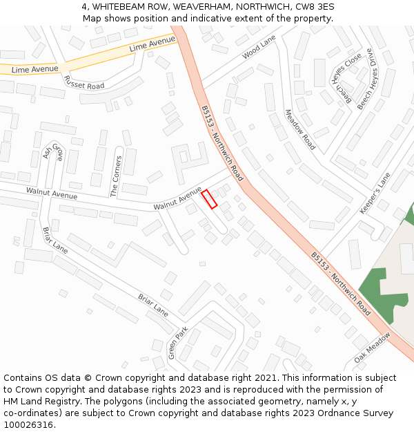 4, WHITEBEAM ROW, WEAVERHAM, NORTHWICH, CW8 3ES: Location map and indicative extent of plot