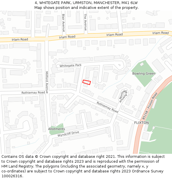 4, WHITEGATE PARK, URMSTON, MANCHESTER, M41 6LW: Location map and indicative extent of plot