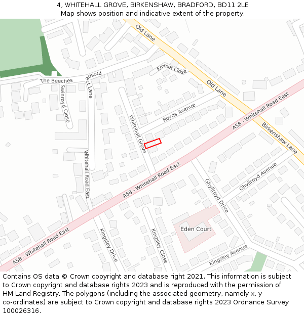 4, WHITEHALL GROVE, BIRKENSHAW, BRADFORD, BD11 2LE: Location map and indicative extent of plot