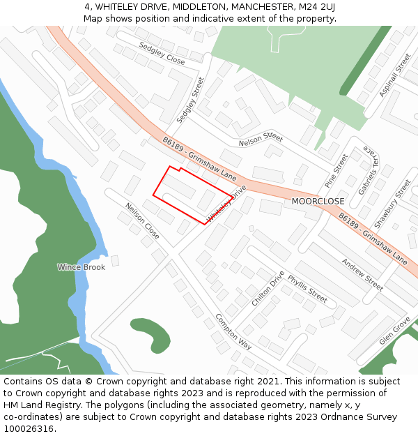 4, WHITELEY DRIVE, MIDDLETON, MANCHESTER, M24 2UJ: Location map and indicative extent of plot