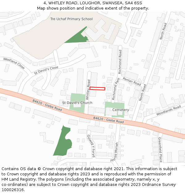 4, WHITLEY ROAD, LOUGHOR, SWANSEA, SA4 6SS: Location map and indicative extent of plot