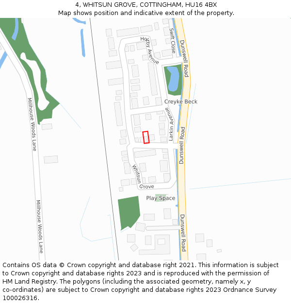 4, WHITSUN GROVE, COTTINGHAM, HU16 4BX: Location map and indicative extent of plot