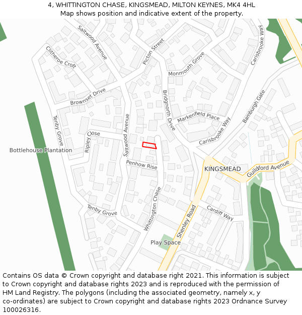 4, WHITTINGTON CHASE, KINGSMEAD, MILTON KEYNES, MK4 4HL: Location map and indicative extent of plot