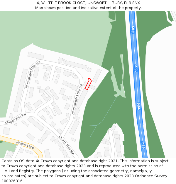 4, WHITTLE BROOK CLOSE, UNSWORTH, BURY, BL9 8NX: Location map and indicative extent of plot