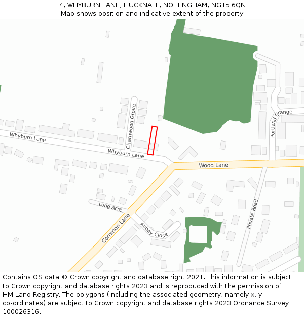 4, WHYBURN LANE, HUCKNALL, NOTTINGHAM, NG15 6QN: Location map and indicative extent of plot