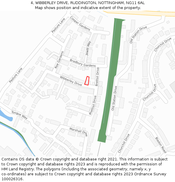 4, WIBBERLEY DRIVE, RUDDINGTON, NOTTINGHAM, NG11 6AL: Location map and indicative extent of plot