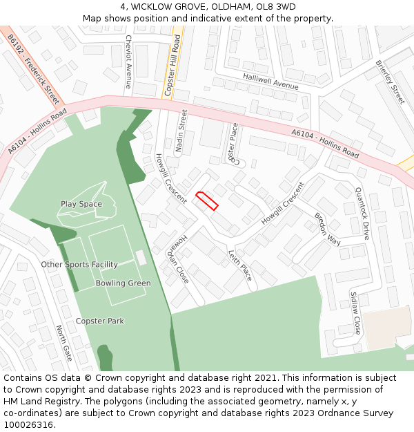 4, WICKLOW GROVE, OLDHAM, OL8 3WD: Location map and indicative extent of plot