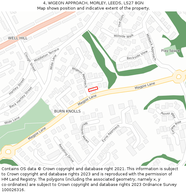 4, WIGEON APPROACH, MORLEY, LEEDS, LS27 8GN: Location map and indicative extent of plot