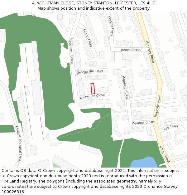 4, WIGHTMAN CLOSE, STONEY STANTON, LEICESTER, LE9 4HG: Location map and indicative extent of plot