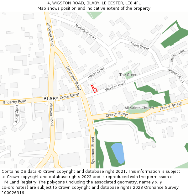 4, WIGSTON ROAD, BLABY, LEICESTER, LE8 4FU: Location map and indicative extent of plot