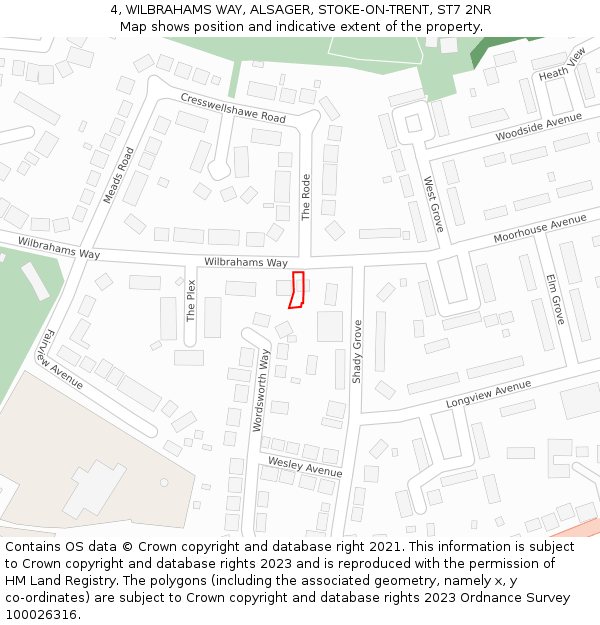 4, WILBRAHAMS WAY, ALSAGER, STOKE-ON-TRENT, ST7 2NR: Location map and indicative extent of plot