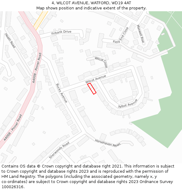 4, WILCOT AVENUE, WATFORD, WD19 4AT: Location map and indicative extent of plot