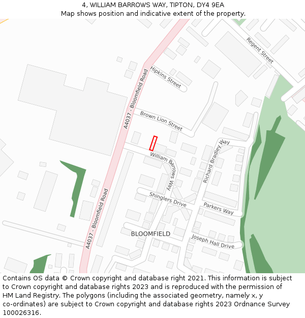 4, WILLIAM BARROWS WAY, TIPTON, DY4 9EA: Location map and indicative extent of plot