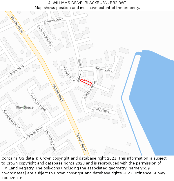 4, WILLIAMS DRIVE, BLACKBURN, BB2 3WT: Location map and indicative extent of plot