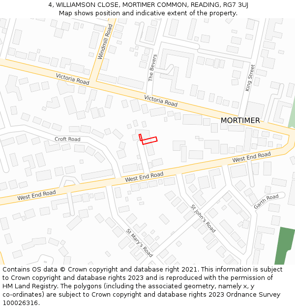 4, WILLIAMSON CLOSE, MORTIMER COMMON, READING, RG7 3UJ: Location map and indicative extent of plot
