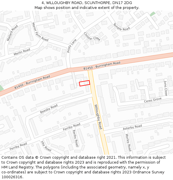 4, WILLOUGHBY ROAD, SCUNTHORPE, DN17 2DG: Location map and indicative extent of plot