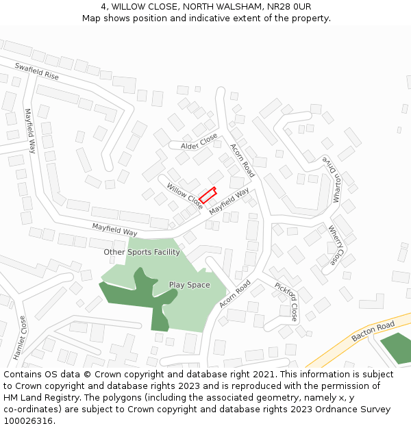 4, WILLOW CLOSE, NORTH WALSHAM, NR28 0UR: Location map and indicative extent of plot