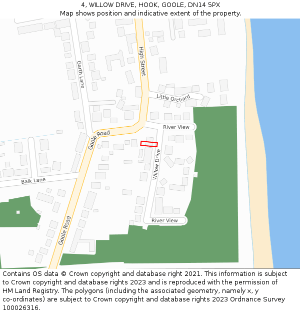 4, WILLOW DRIVE, HOOK, GOOLE, DN14 5PX: Location map and indicative extent of plot