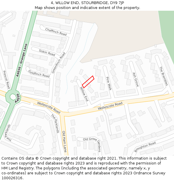 4, WILLOW END, STOURBRIDGE, DY9 7JP: Location map and indicative extent of plot