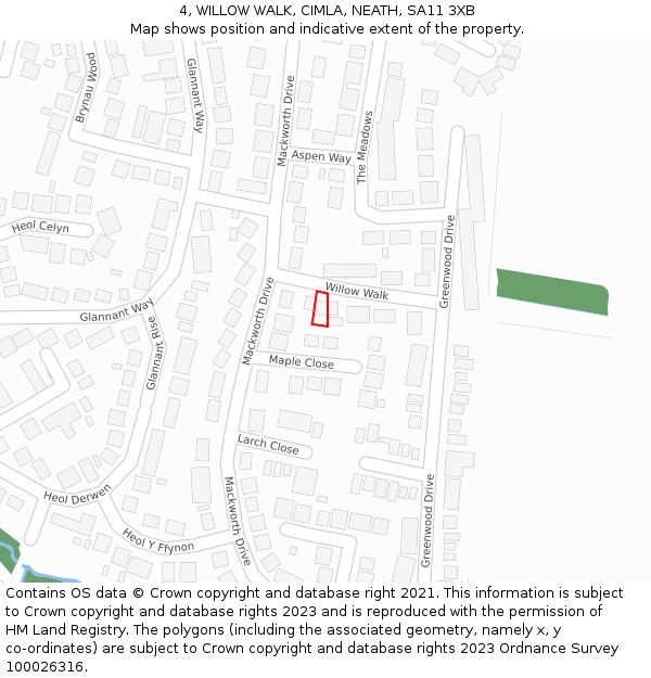 4, WILLOW WALK, CIMLA, NEATH, SA11 3XB: Location map and indicative extent of plot