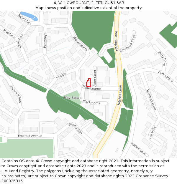 4, WILLOWBOURNE, FLEET, GU51 5AB: Location map and indicative extent of plot