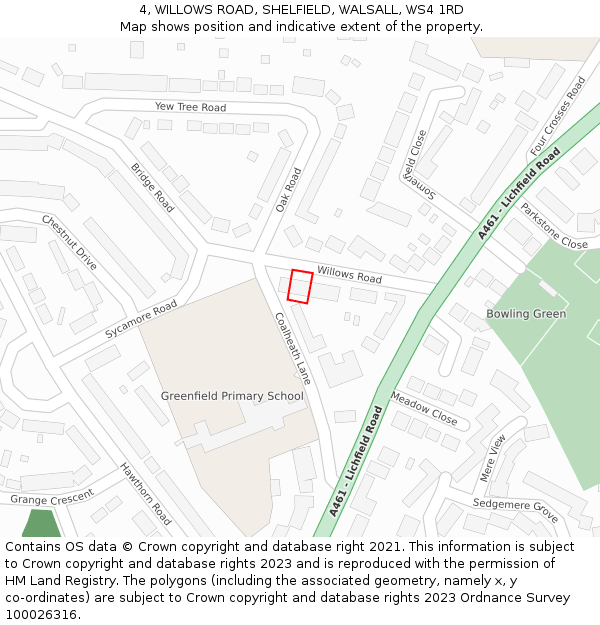 4, WILLOWS ROAD, SHELFIELD, WALSALL, WS4 1RD: Location map and indicative extent of plot