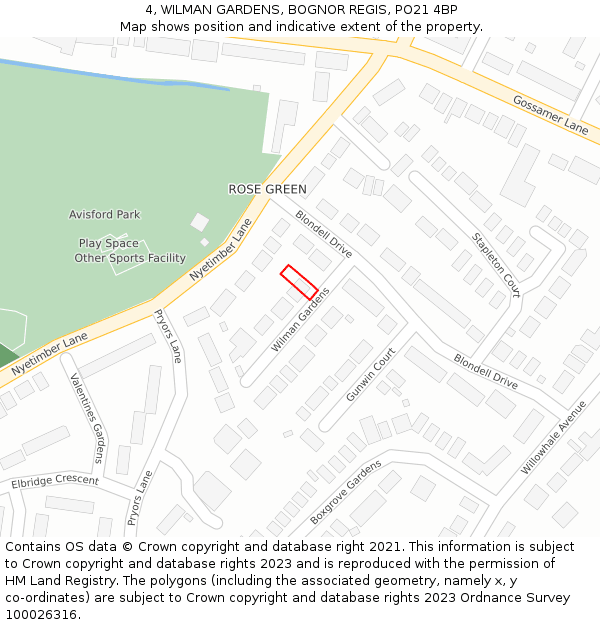 4, WILMAN GARDENS, BOGNOR REGIS, PO21 4BP: Location map and indicative extent of plot