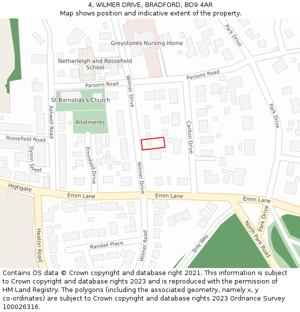 4, WILMER DRIVE, BRADFORD, BD9 4AR: Location map and indicative extent of plot