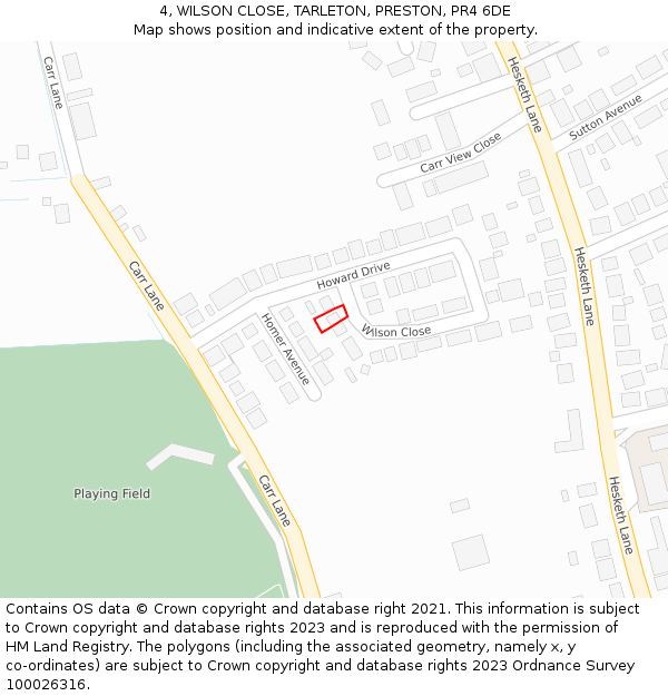 4, WILSON CLOSE, TARLETON, PRESTON, PR4 6DE: Location map and indicative extent of plot