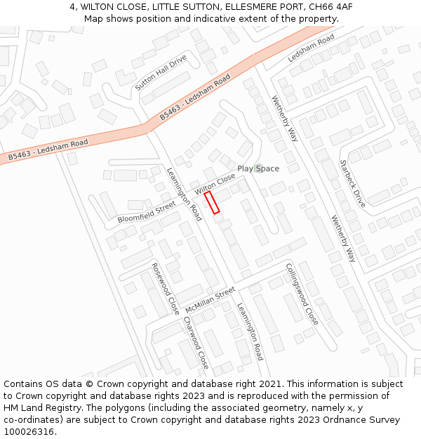 4, WILTON CLOSE, LITTLE SUTTON, ELLESMERE PORT, CH66 4AF: Location map and indicative extent of plot