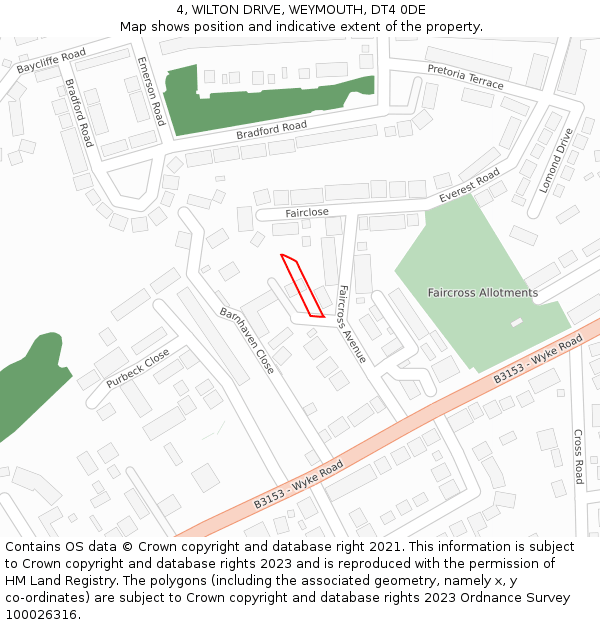 4, WILTON DRIVE, WEYMOUTH, DT4 0DE: Location map and indicative extent of plot