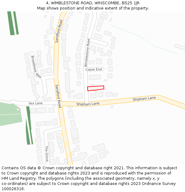 4, WIMBLESTONE ROAD, WINSCOMBE, BS25 1JR: Location map and indicative extent of plot