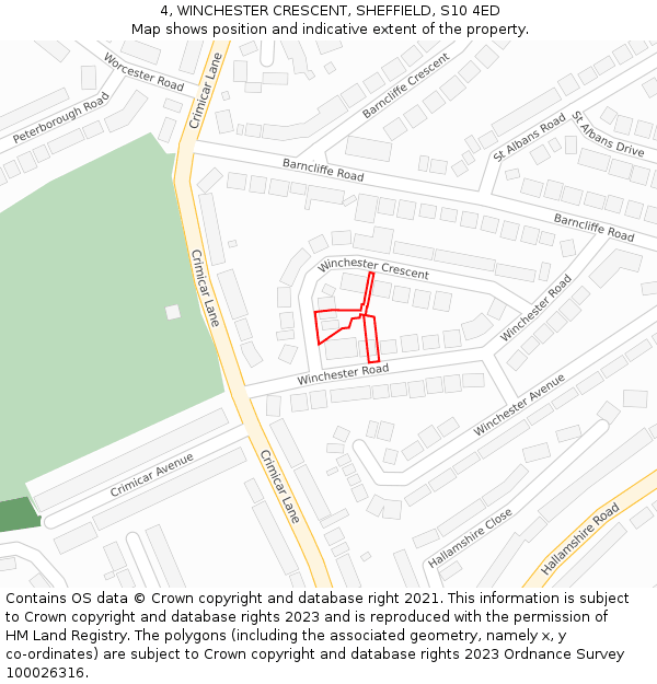 4, WINCHESTER CRESCENT, SHEFFIELD, S10 4ED: Location map and indicative extent of plot