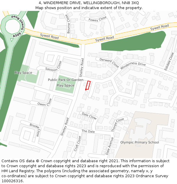 4, WINDERMERE DRIVE, WELLINGBOROUGH, NN8 3XQ: Location map and indicative extent of plot