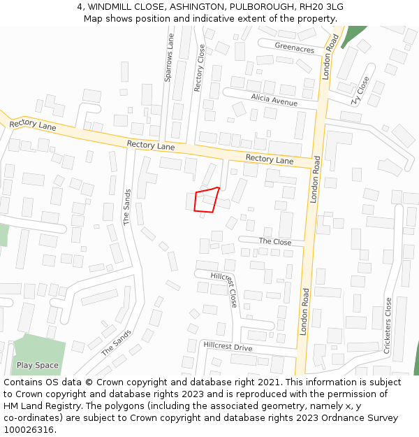 4, WINDMILL CLOSE, ASHINGTON, PULBOROUGH, RH20 3LG: Location map and indicative extent of plot