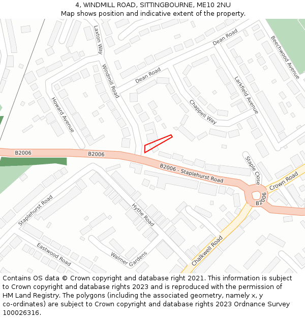 4, WINDMILL ROAD, SITTINGBOURNE, ME10 2NU: Location map and indicative extent of plot