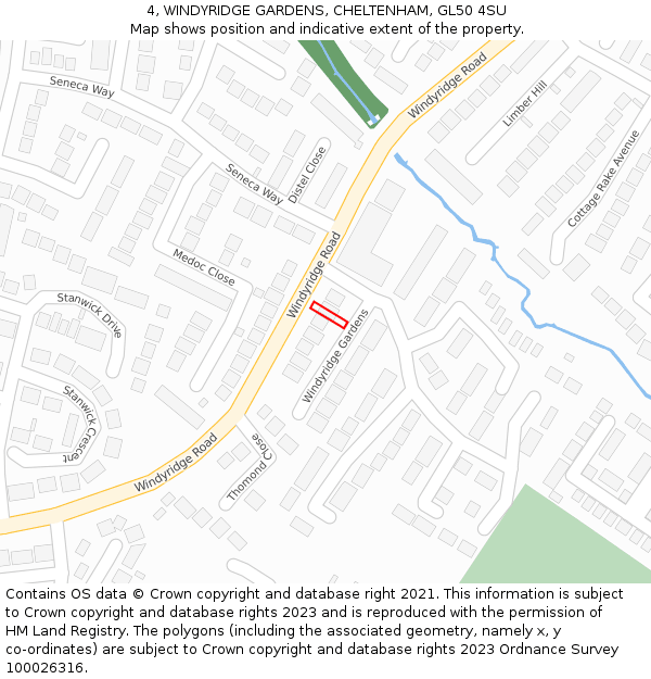 4, WINDYRIDGE GARDENS, CHELTENHAM, GL50 4SU: Location map and indicative extent of plot